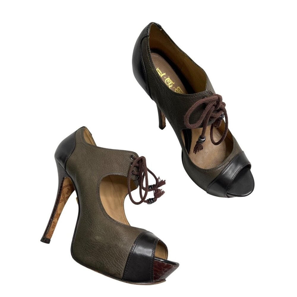 L.A.M.B. Gwen Stefani Y2k peep Toe Lace-Up High Heels 6.5